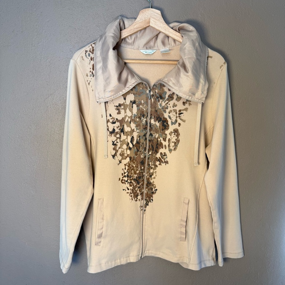 Laura Ashley Women's Animal Print Patterned Zip Up Sweatshirt Size 1X - Picture 3 of 15